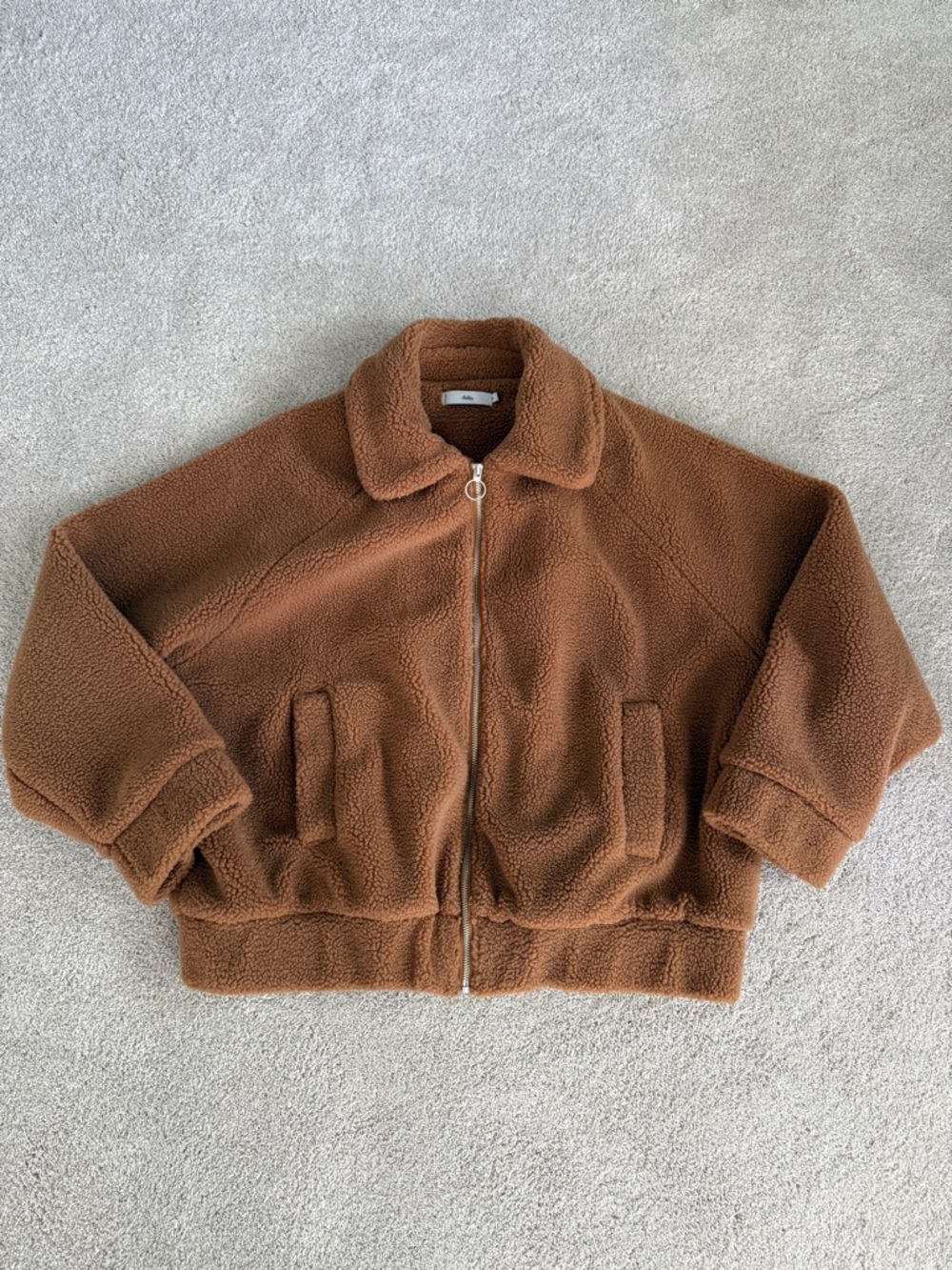Adika Brown Teddy Zip-Up Oversized Jacket
